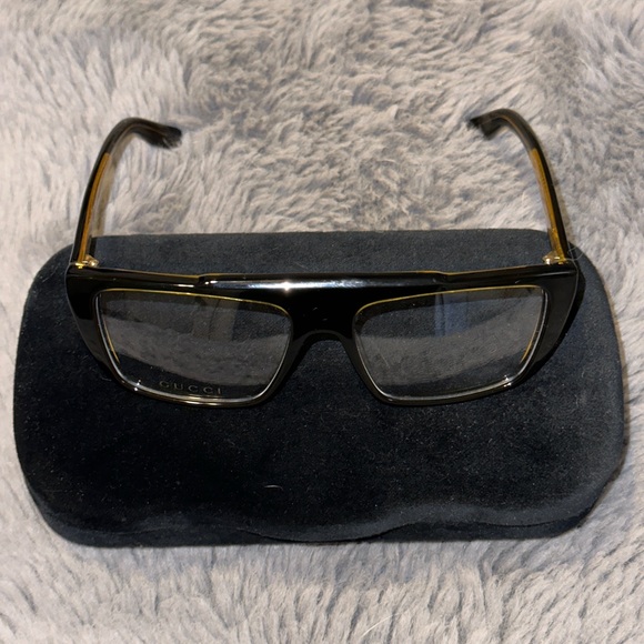 NEW Gucci GG10400 001 Black Yellow Rectangle Unisex Clear or Demo Lenses Glasses - Picture 4 of 13